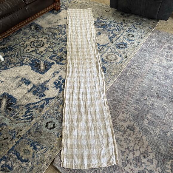 Tan White Check Linen Table Runner 17x100 inches Cottage Core Farmhouse Country - Picture 2 of 7